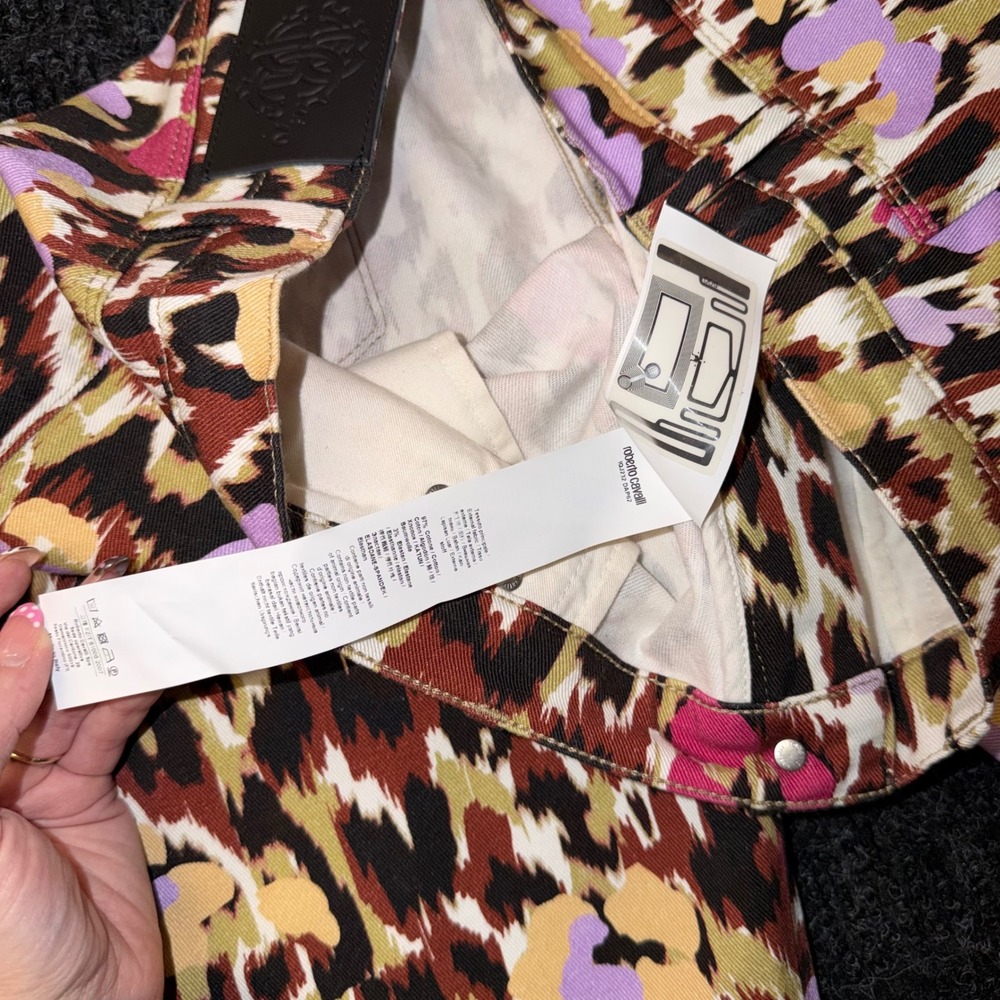 NWT Roberto Cavalli Ikat Leopard Floral Print Jeans IT 48 / US 12 COA  Italy - Picture 14 of 16